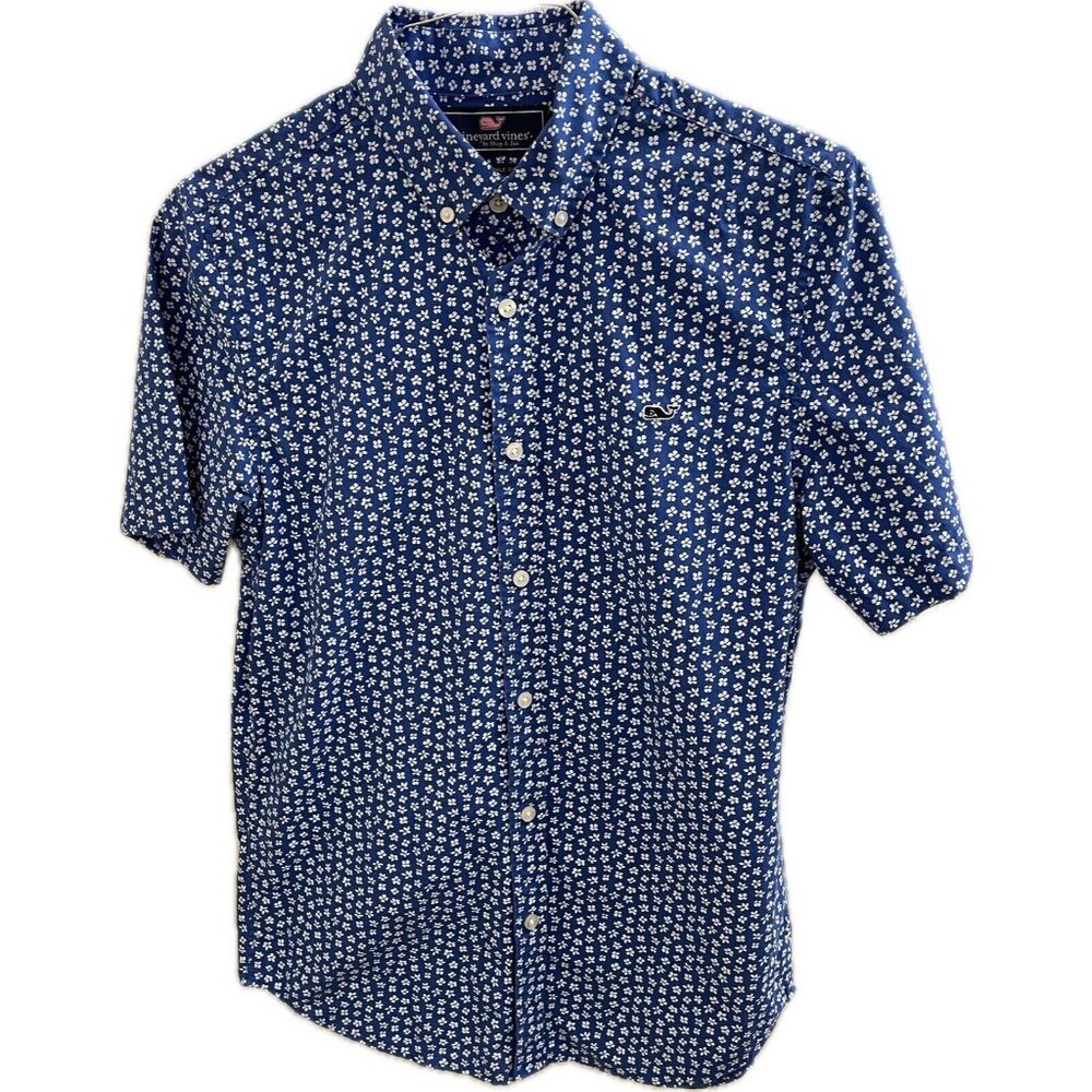Vineyard Vines Blue & White Slim Fit Whale Shirt Size S Daisies